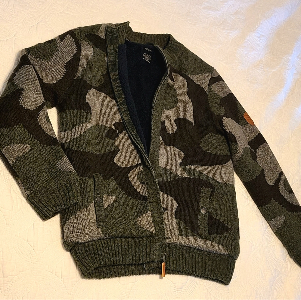 Buffalo David Bitton mens camo sherpa lined zip up sweater XXL